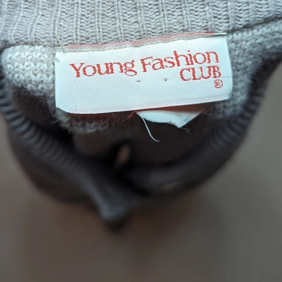 Vintage Young Fashion Club Knit Button Down Cardigan Pink Cream Grey Sweater L - Picture 8 of 9